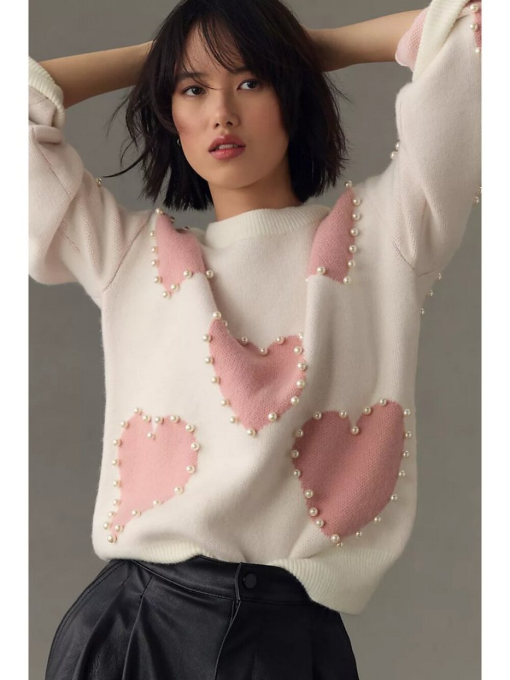 English Factory x Anthropologie Sz. S Pearl Heart Crewneck Sweater